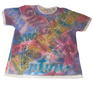 Hari Vintage Womens Tee Shirt Size Large Hand Painted Palm Springs Pure Cotton